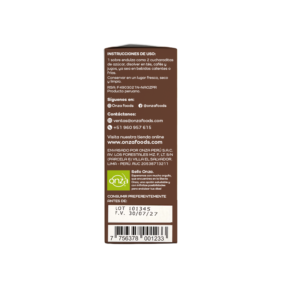 
                  
                    Stevia & Yacón Polvo Onza Caja- 100 Sobres
                  
                